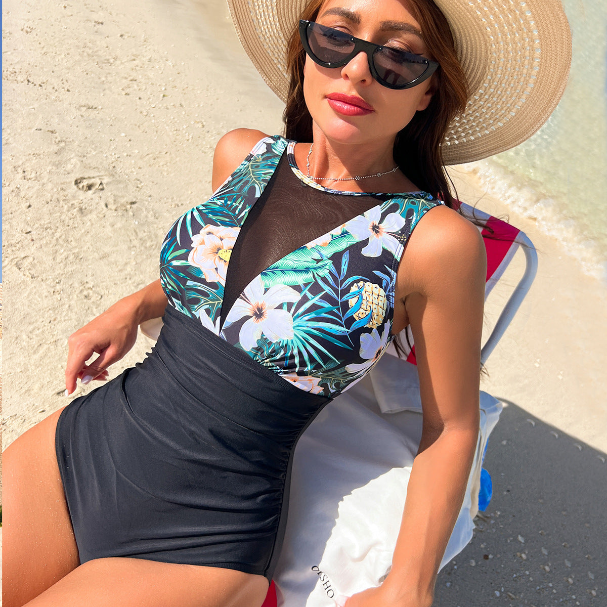 Tropical Floral & Mesh Swimsuit