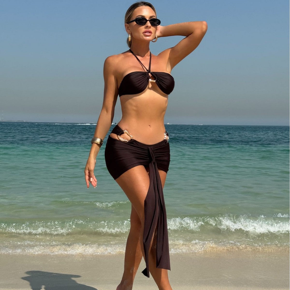 Chic Black Bikini with Sheer Cover-Up