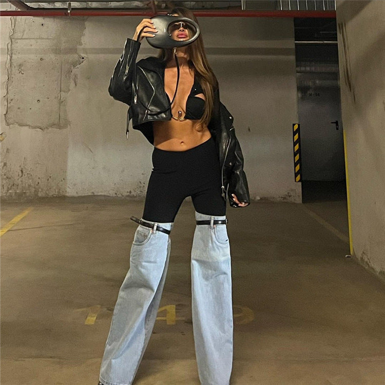 Streetwear High Waist Straight Leg Jeans