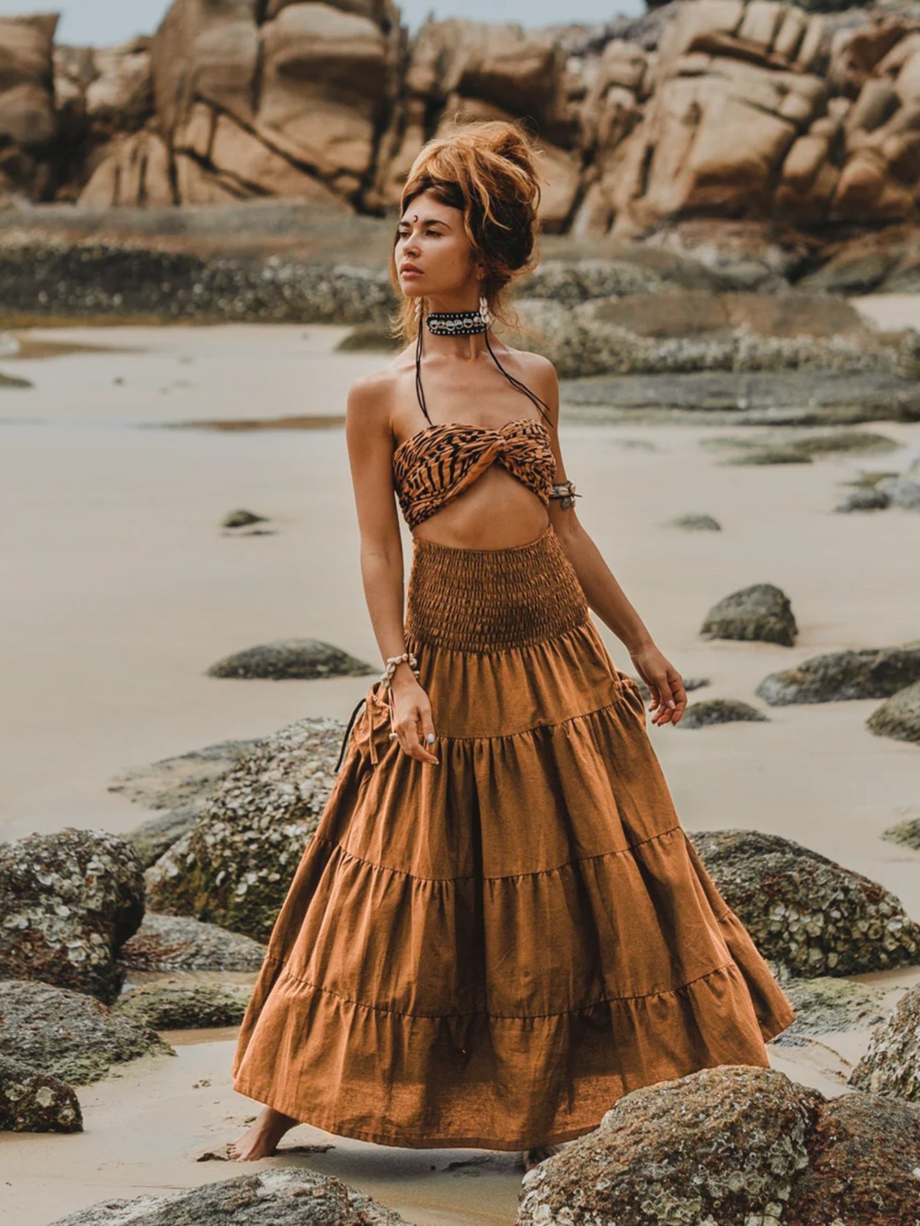 Animal Print Tiered Maxi Skirt Set