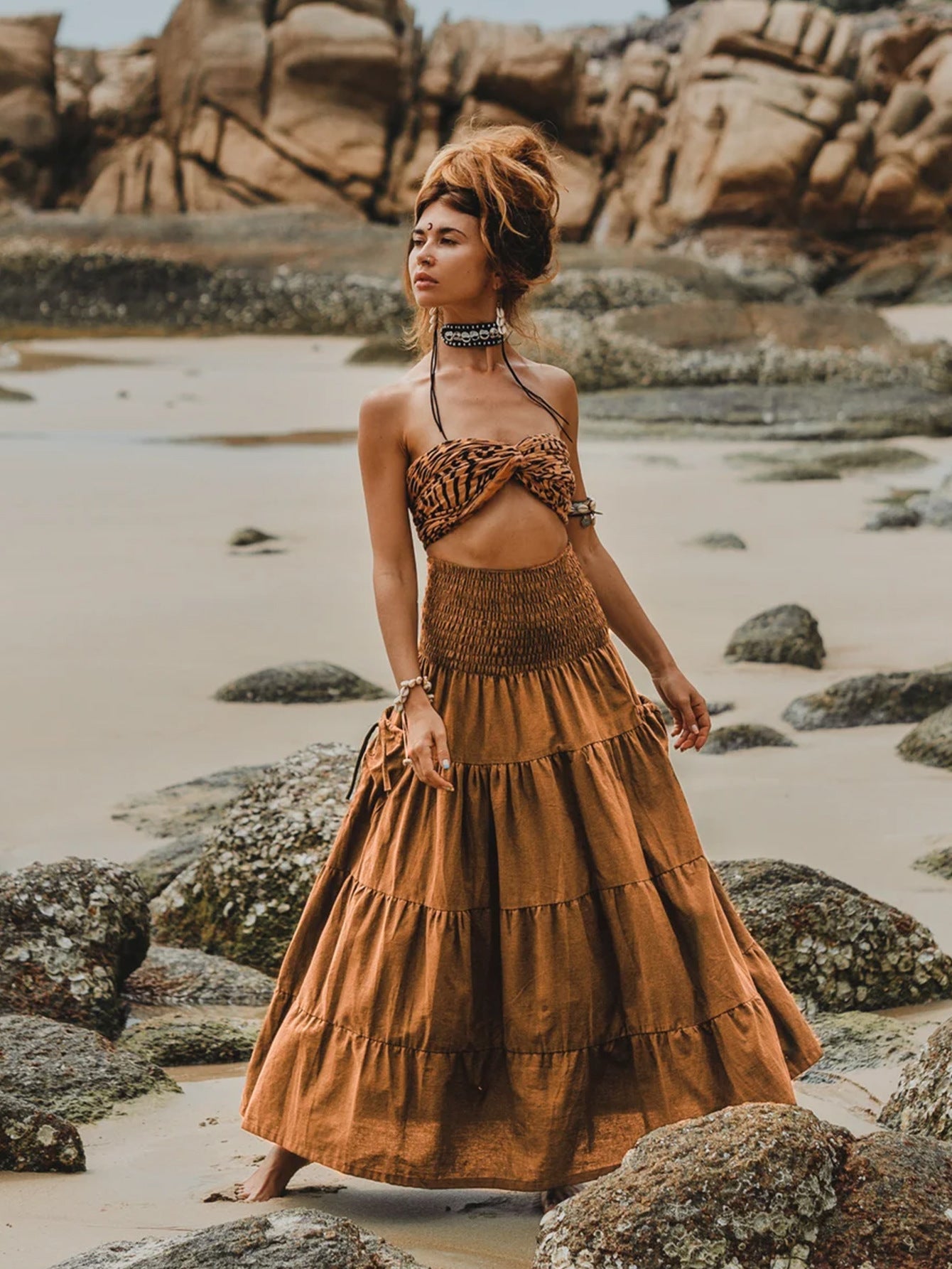 Animal Print Tiered Maxi Skirt