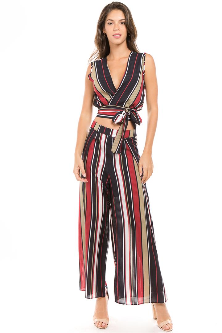 Striped Sleeveless Tie-Waist Top & Pants
