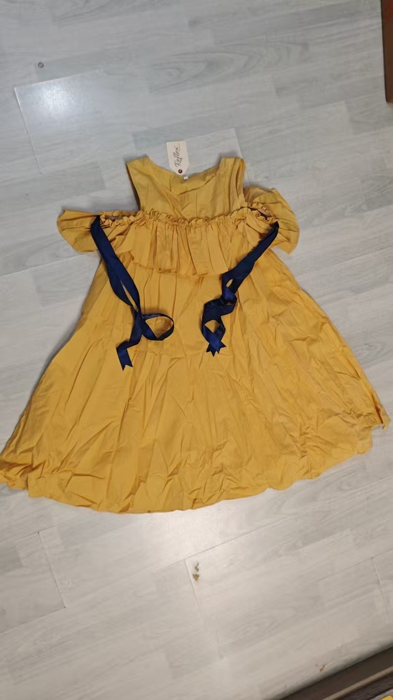 Girls Ruffle Waist Bow Detail Dress