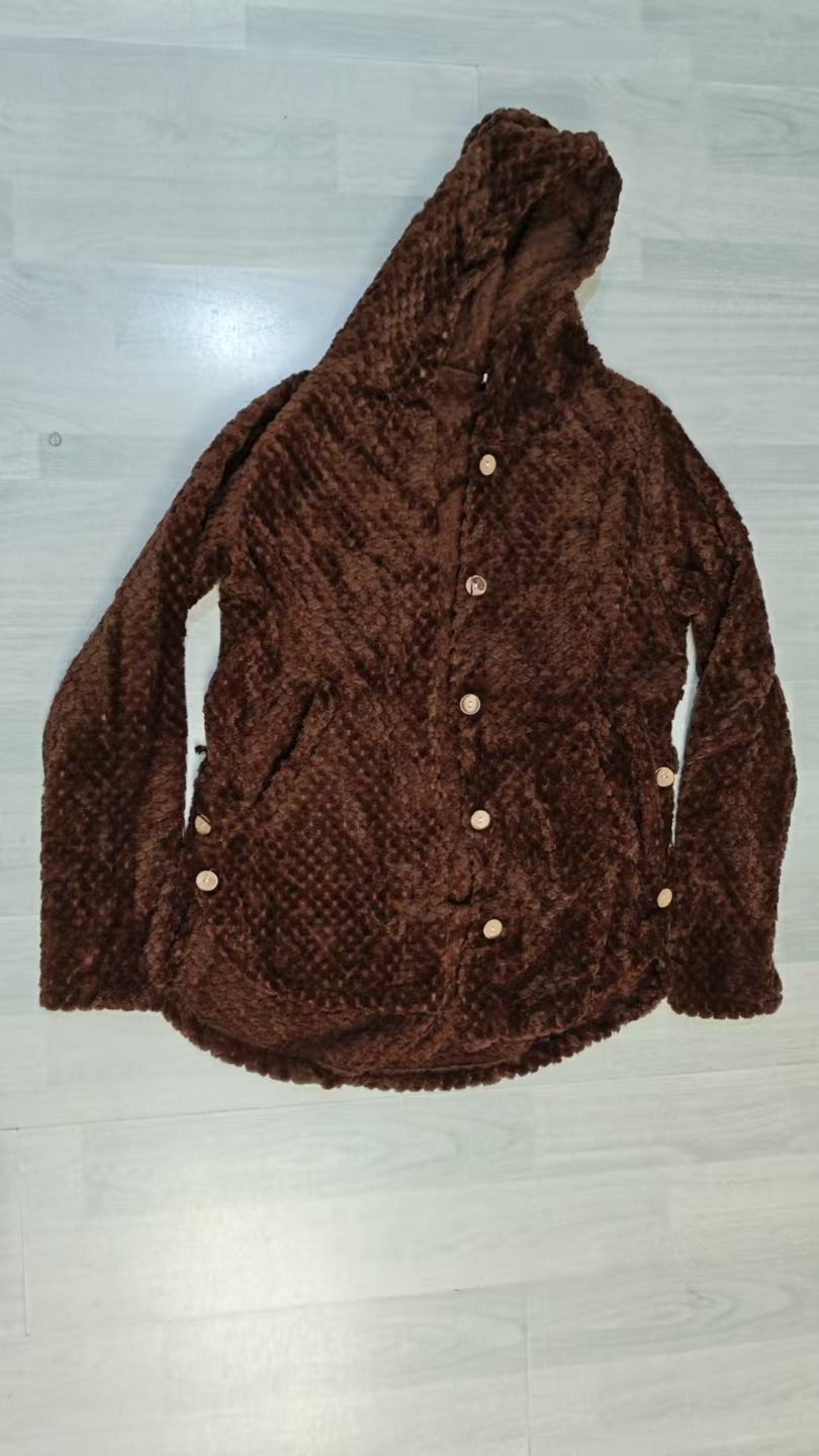Women’s Hooded Button Front Sherpa Jacket