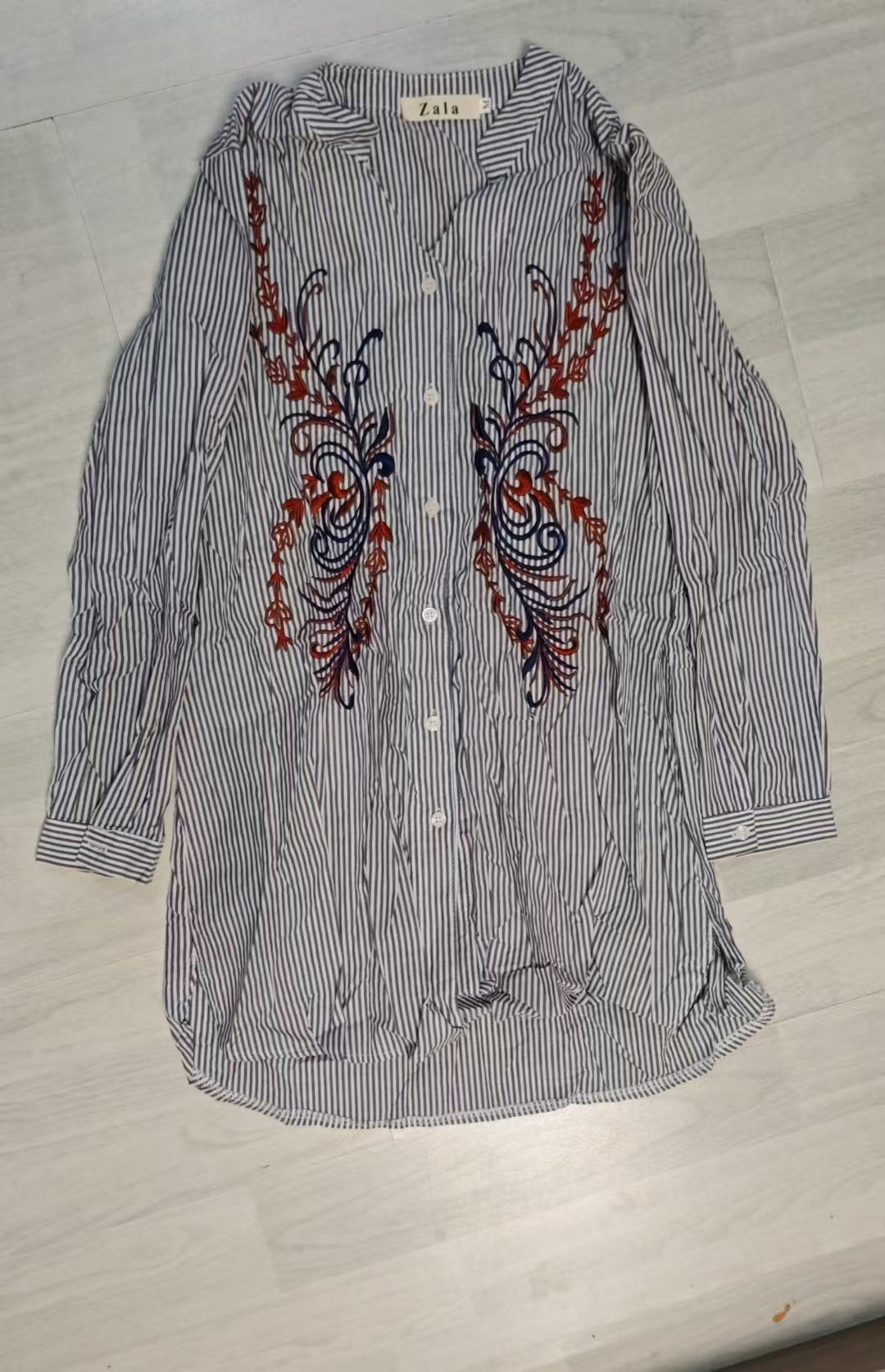 Women’s Striped Embroidered Button Front Top
