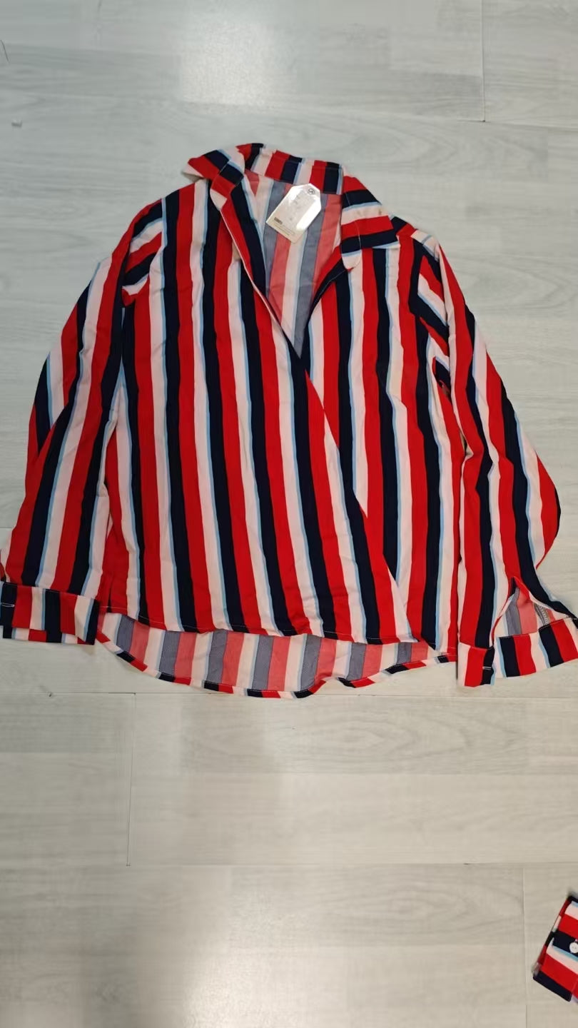 Women’s Striped Collared Button Front Top