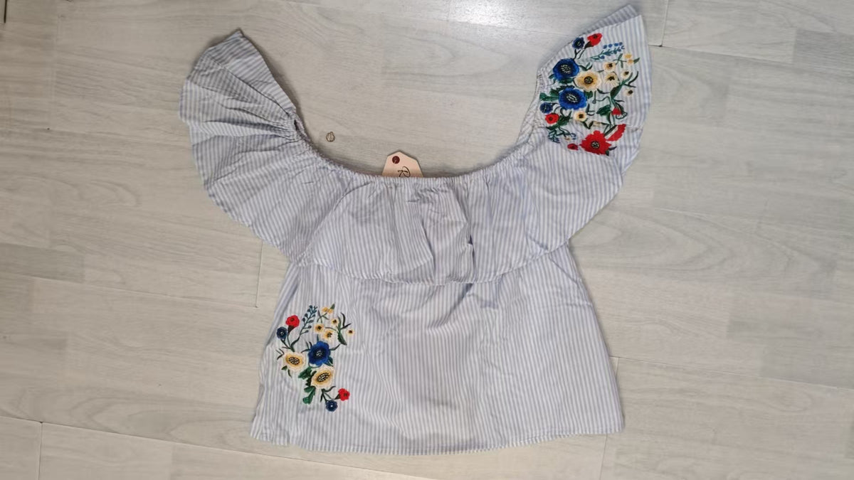 Women's Floral Embroidered Puff Sleeve Top