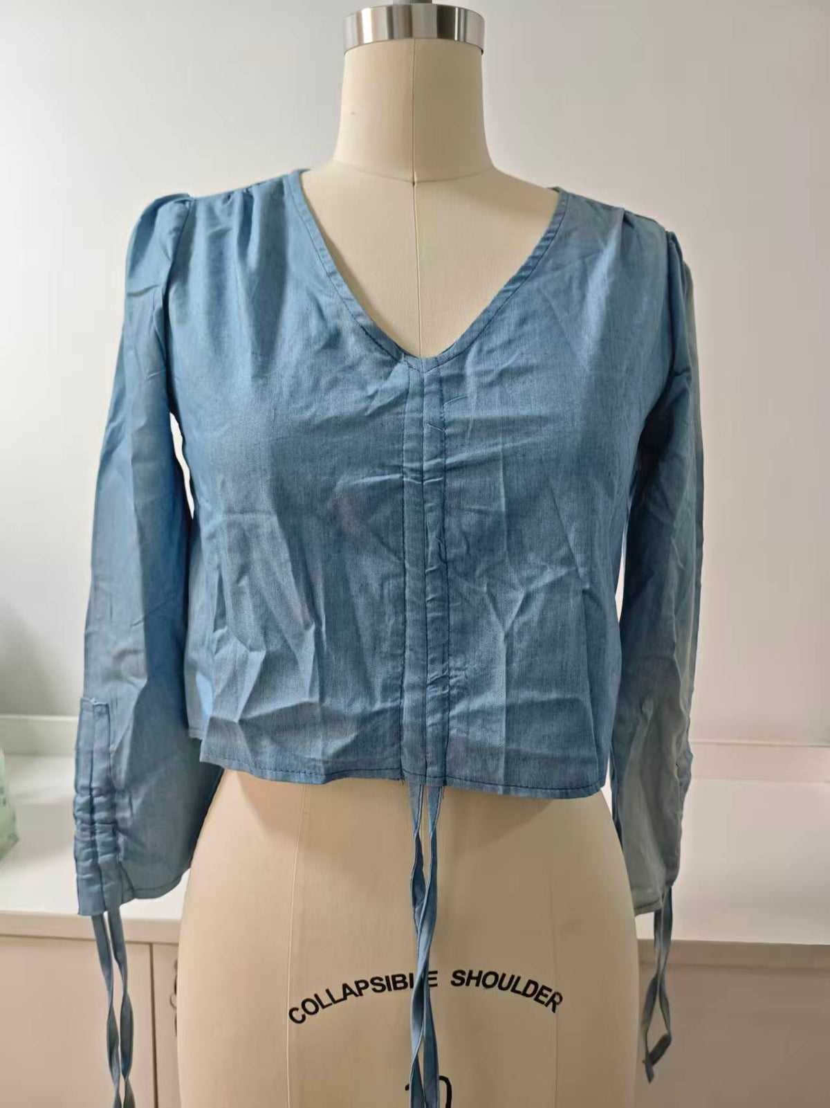 Women's V-Neck Long Sleeve Tie-Detail Blouse