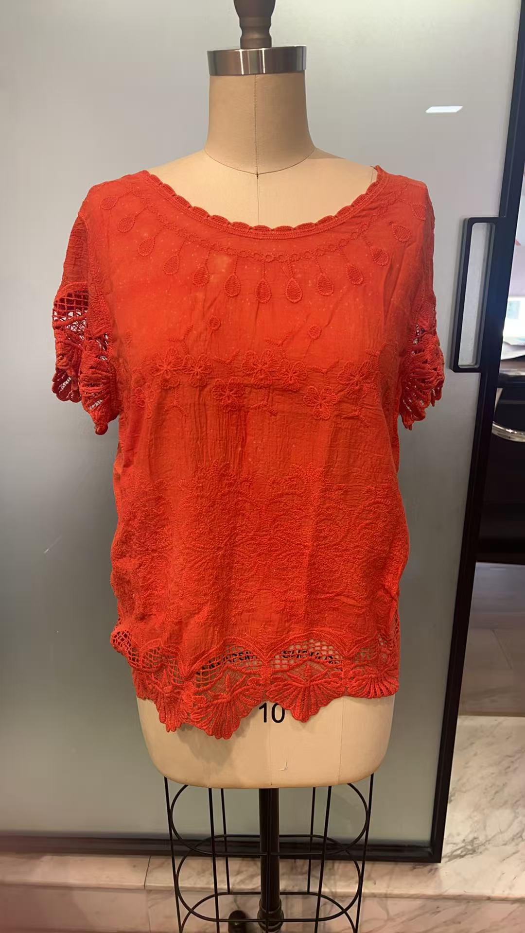 Women's Floral Crochet Lace Short Sleeve Blouse