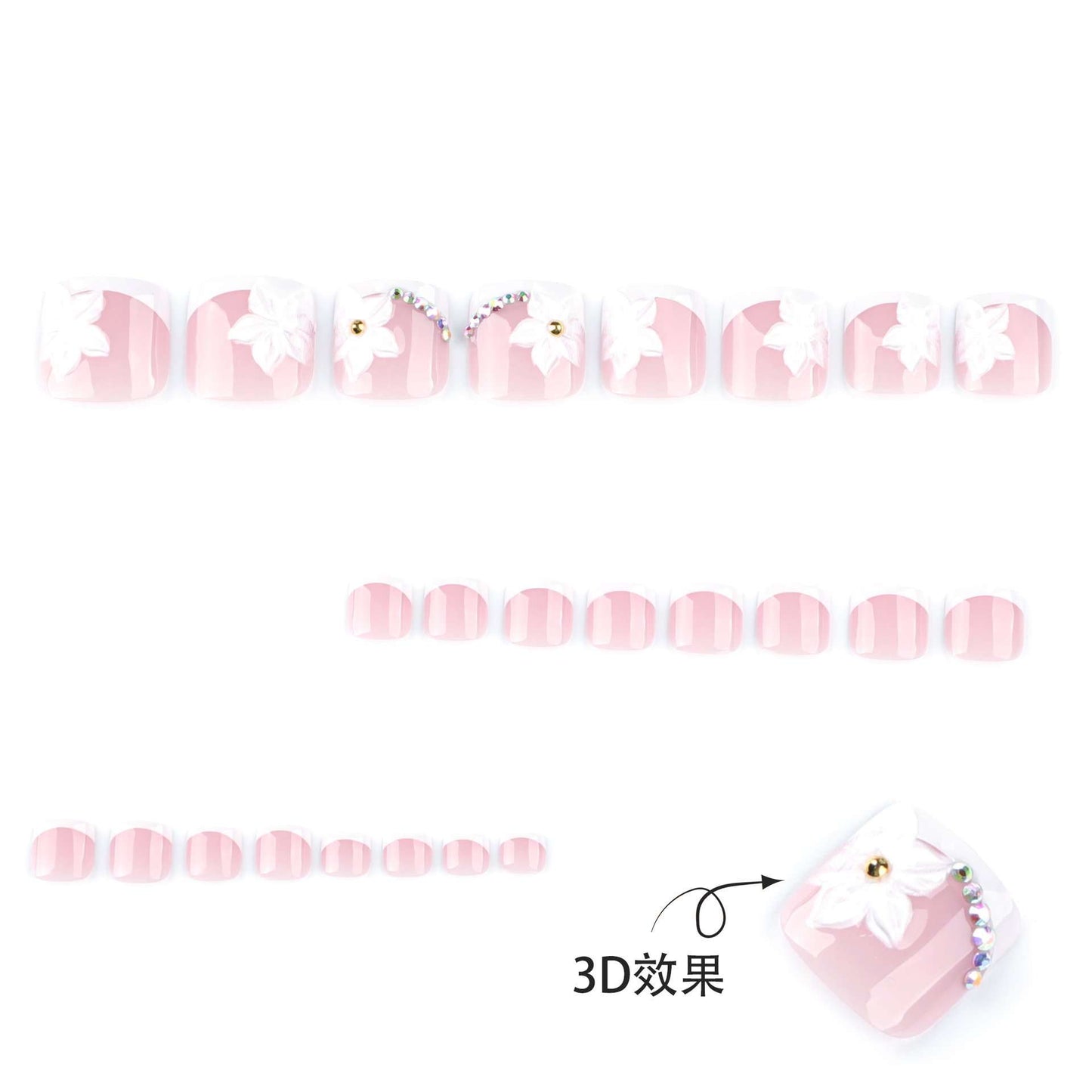 Floral 3D Pedicure with French Tip Design image 4