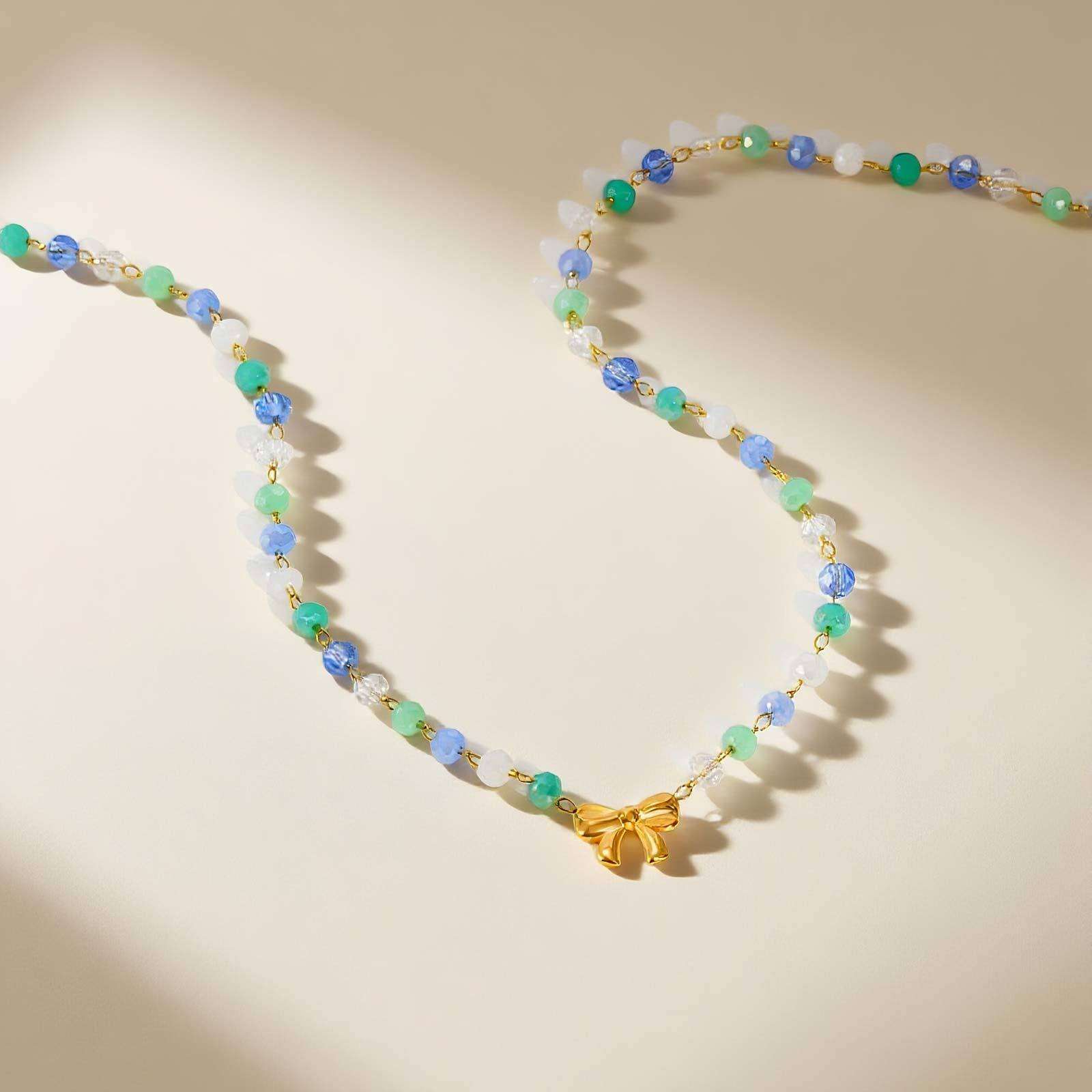 Beaded Necklace with Gold Bow Pendant image 3