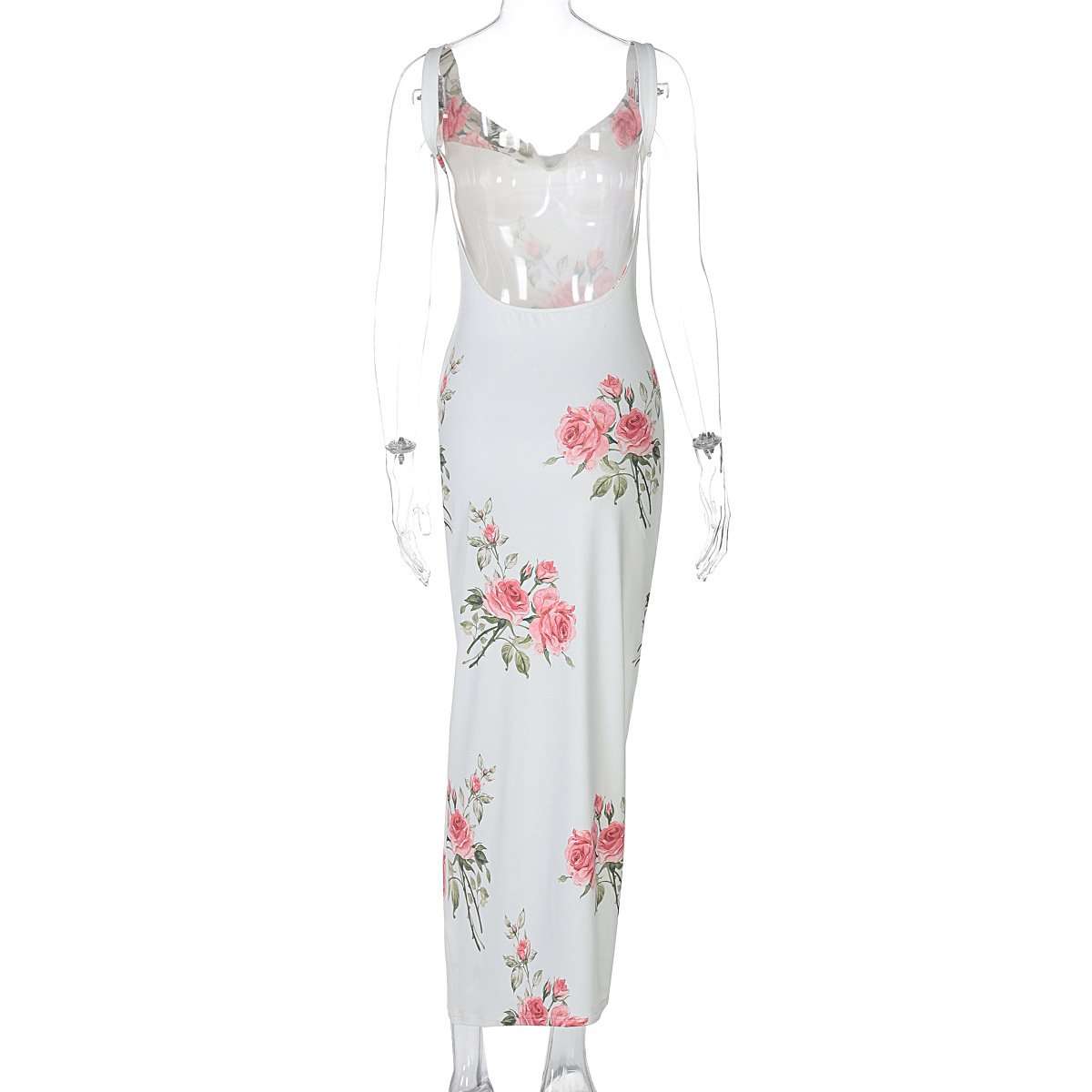 Floral Print Ruched Satin Maxi Dress image 4