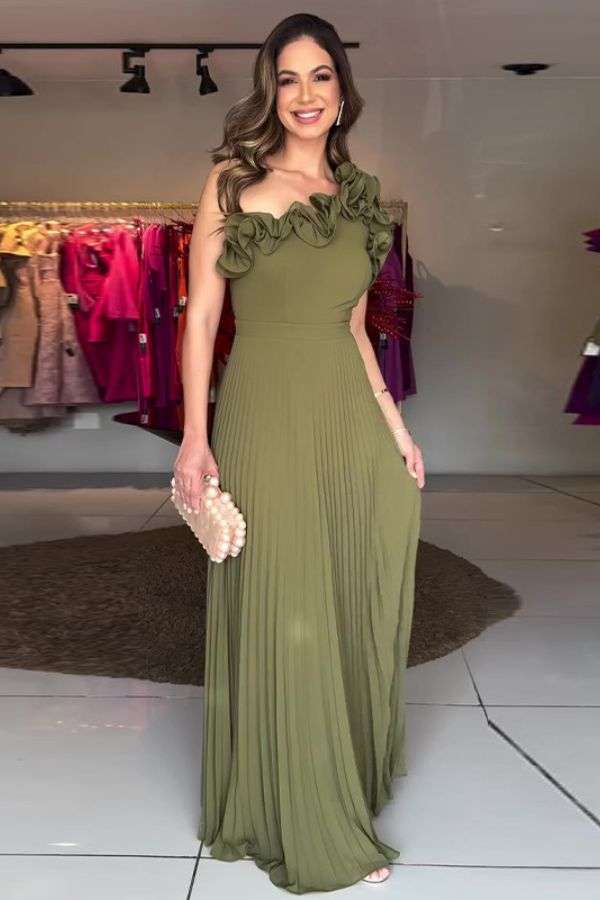 Ruffled Shoulder Pleated Dress image 1