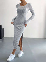 Solid Long Sleeve Bodycon Dress - XL, Grey image