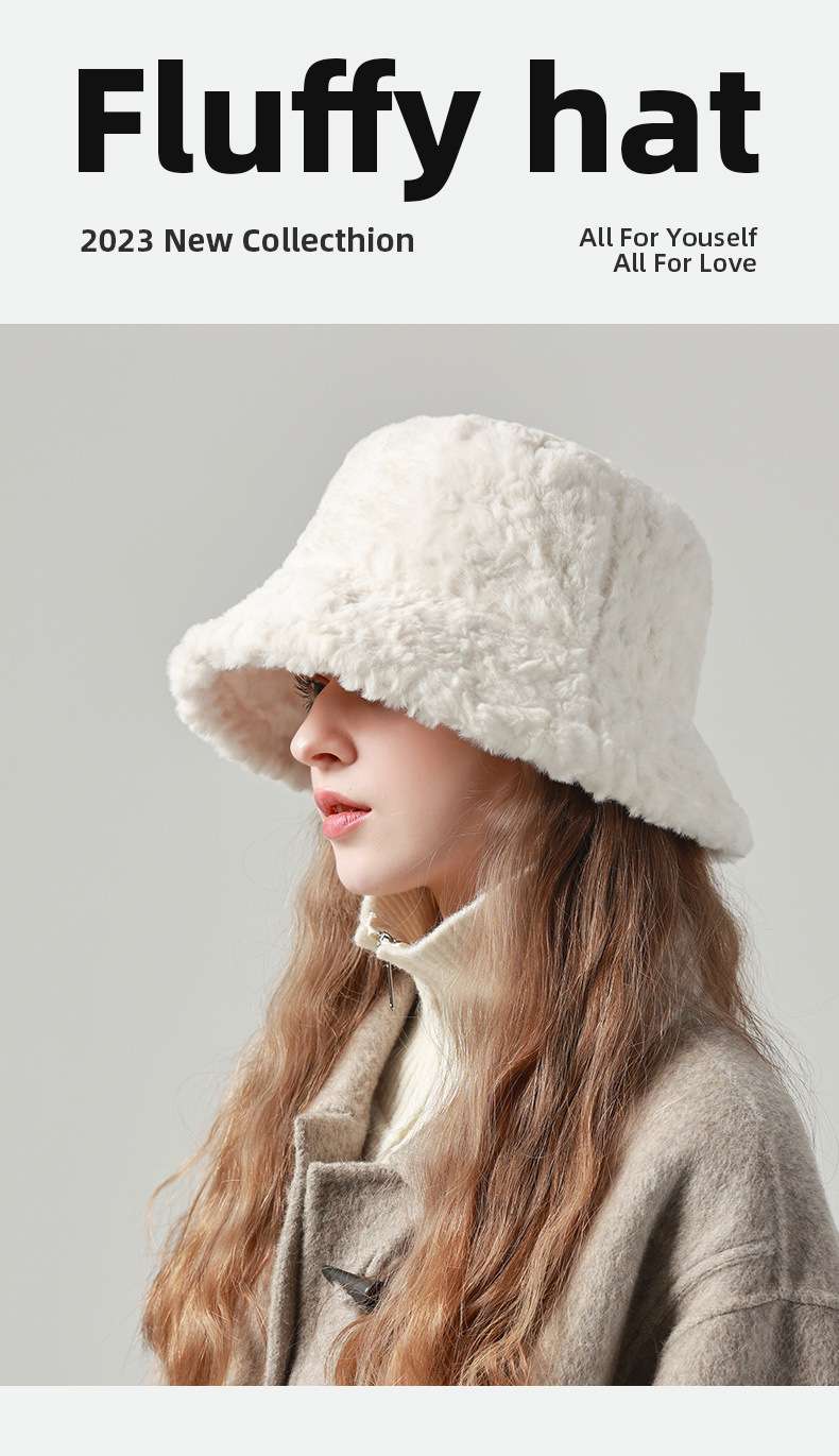 Fashionable Winter Bucket Hat - Free Size, White image