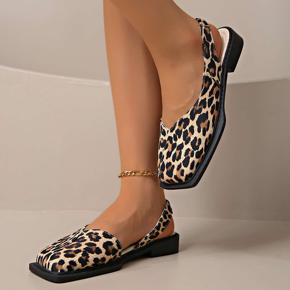 Animal Print Slingback Flat Shoes with Block Heel image 0