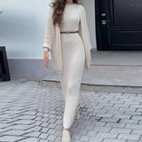 Bodycon Midi Dress With  Cardigan - S, Off White image