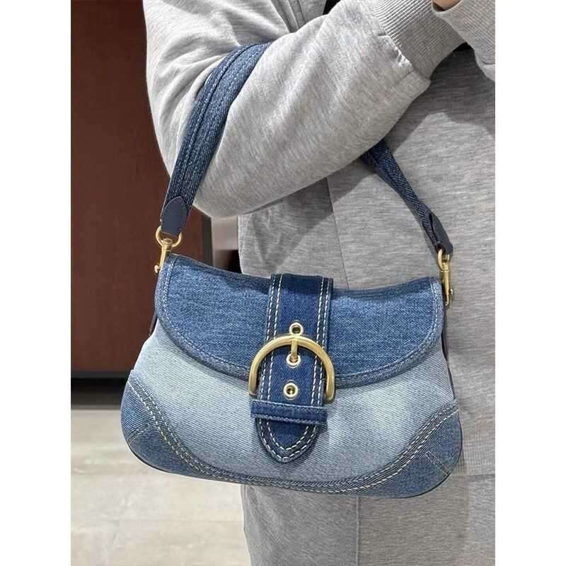 Stylish Denim-Accent Shoulder Bag