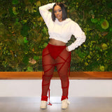 Sexy See-through Mesh Bandage Leggings - XL, Red image