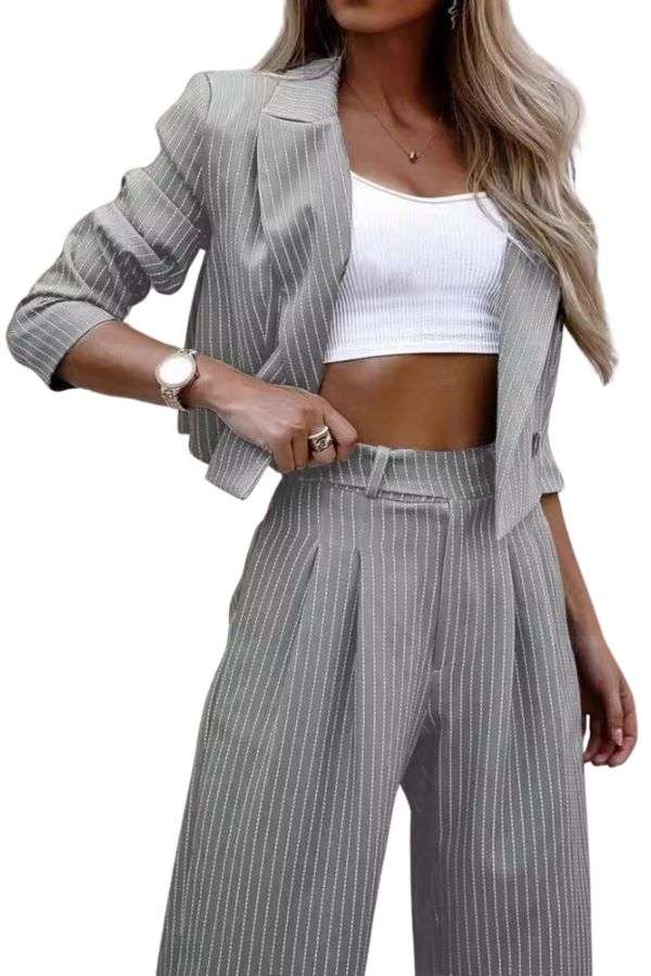 Fashion Straight Pants Suit - L, Grey image