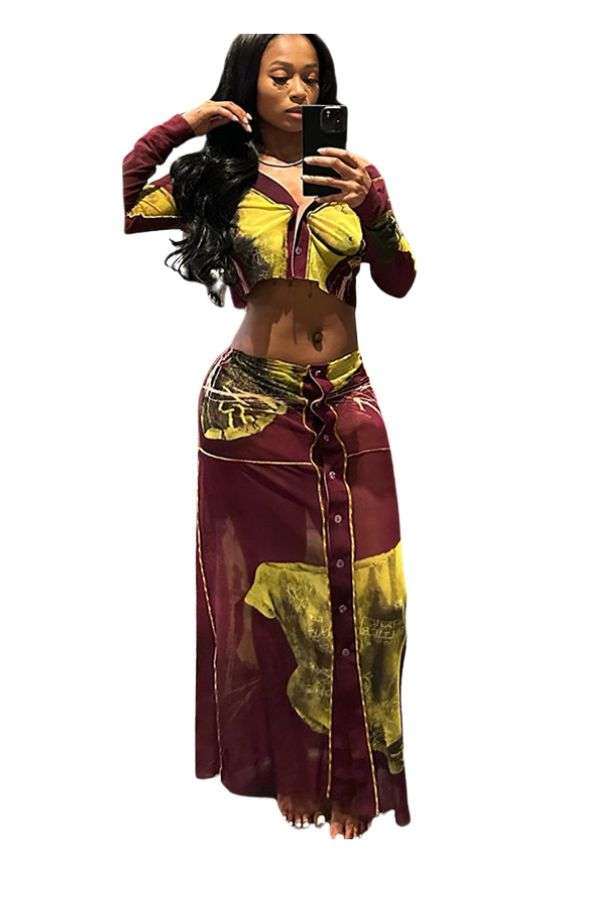 Printed Crop Top & Maxi Skirt Co-Ords image 0