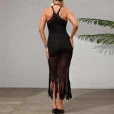 Black Halter Fringe Maxi Dress image 3