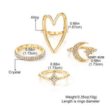 Ring Set - Heart, Moon, & Star Design - Free Size, Gold image