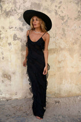 Ruffled Maxi Dress - L, Black image
