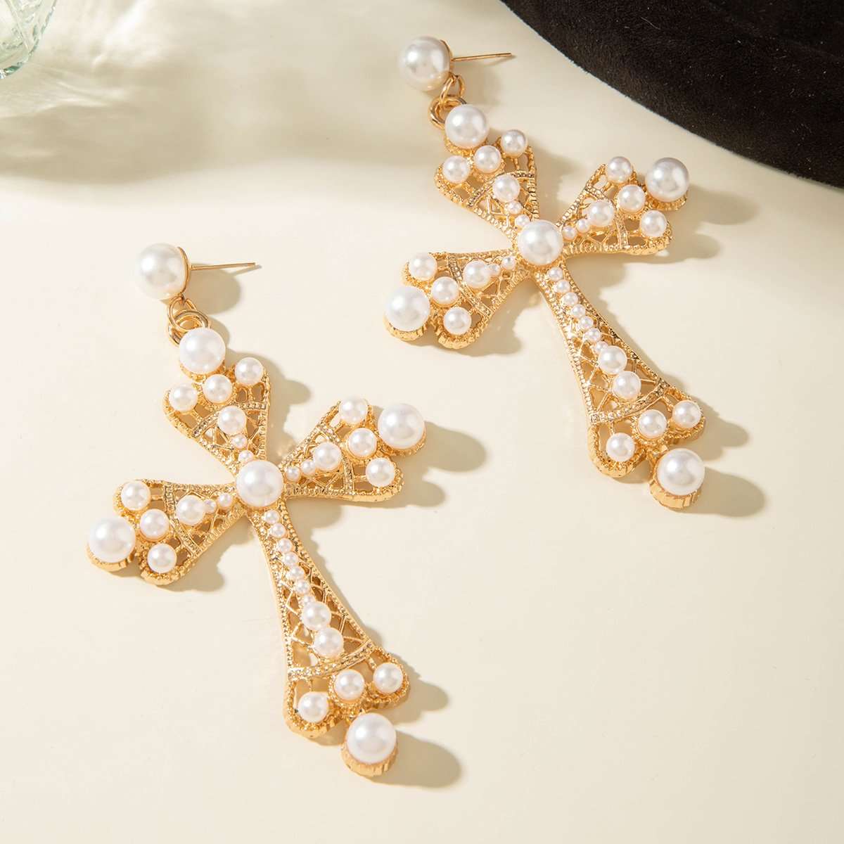 Pearl Cross Drop Earrings image 4