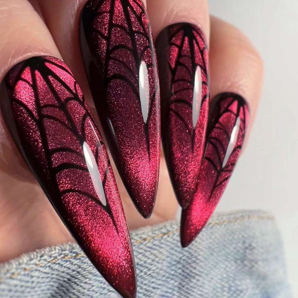 Spider Web Nail Art Design - Free Size, Red image