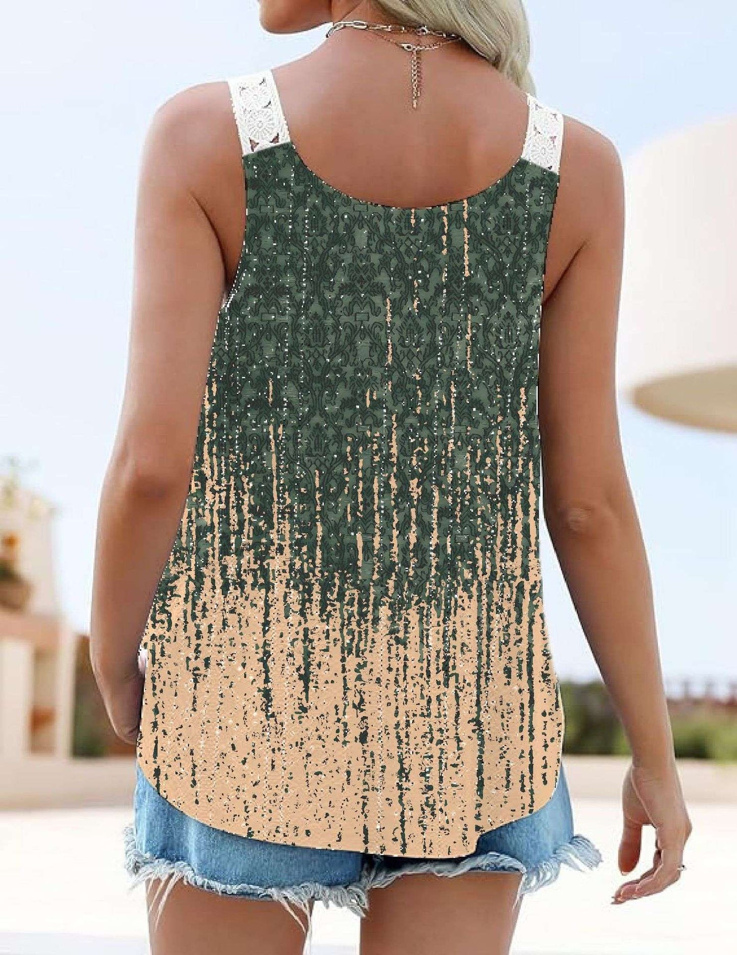 Abstract Pattern Sleeveless Top - S, Multi Green image