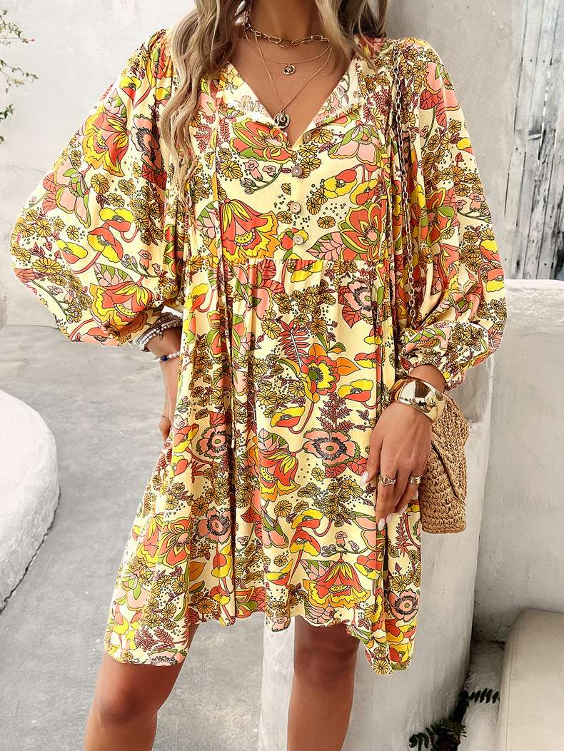 Floral Print Tie-Up Neck Pleated Dress image 5