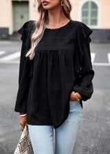 Self-Design Round Neck Elegant Top - L, Black image