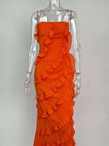 Vibrant Orange Ruffled Maxi Dress image 2