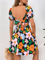 Floral Square Neck Dress with Puffed Sleeves image 2