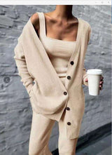 Lounge Set with Oversized Cardigan & Tank Top - S, Beige image