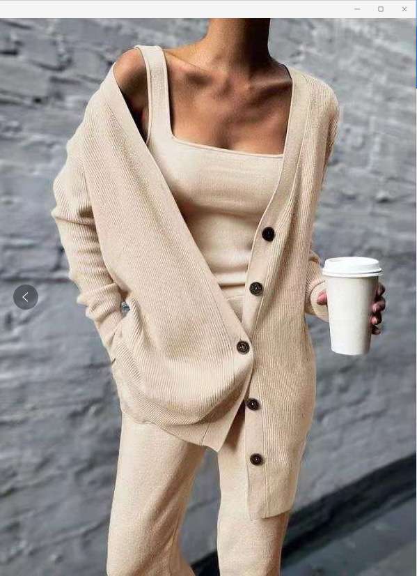 Lounge Set with Oversized Cardigan & Tank Top - S, Beige image