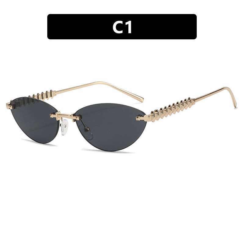 Stylish Gold-Accent Oval Sunglasses - Free Size, Dark Grey image