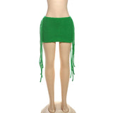 Textured Mini Skirt with Side Ties - L, Green image