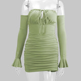 Off-Shoulder Bodycon Dress with Flared Sleeves image 4