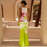 Vibrant Floral Color-Block Maxi Dress image 4