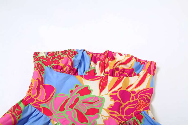Colorful Floral Strapless Summer Dress image 3