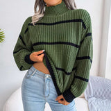 Striped Knit Pullover Sweater - S, Green image