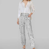 Button-Down Shirt with Patterned Wide-Leg Pants image 4