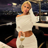 Off-Shoulder Crop Sweater & Long Skirt - S, Off White image