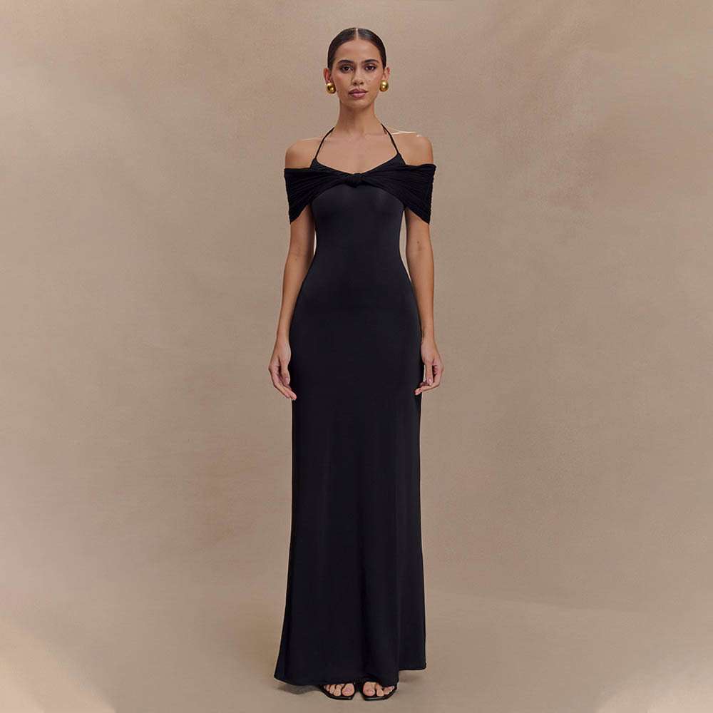 Off-Shoulder Maxi Dress - S, Black image