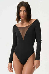 Long Sleeve Bodysuit with Mesh Detail - S, Black image