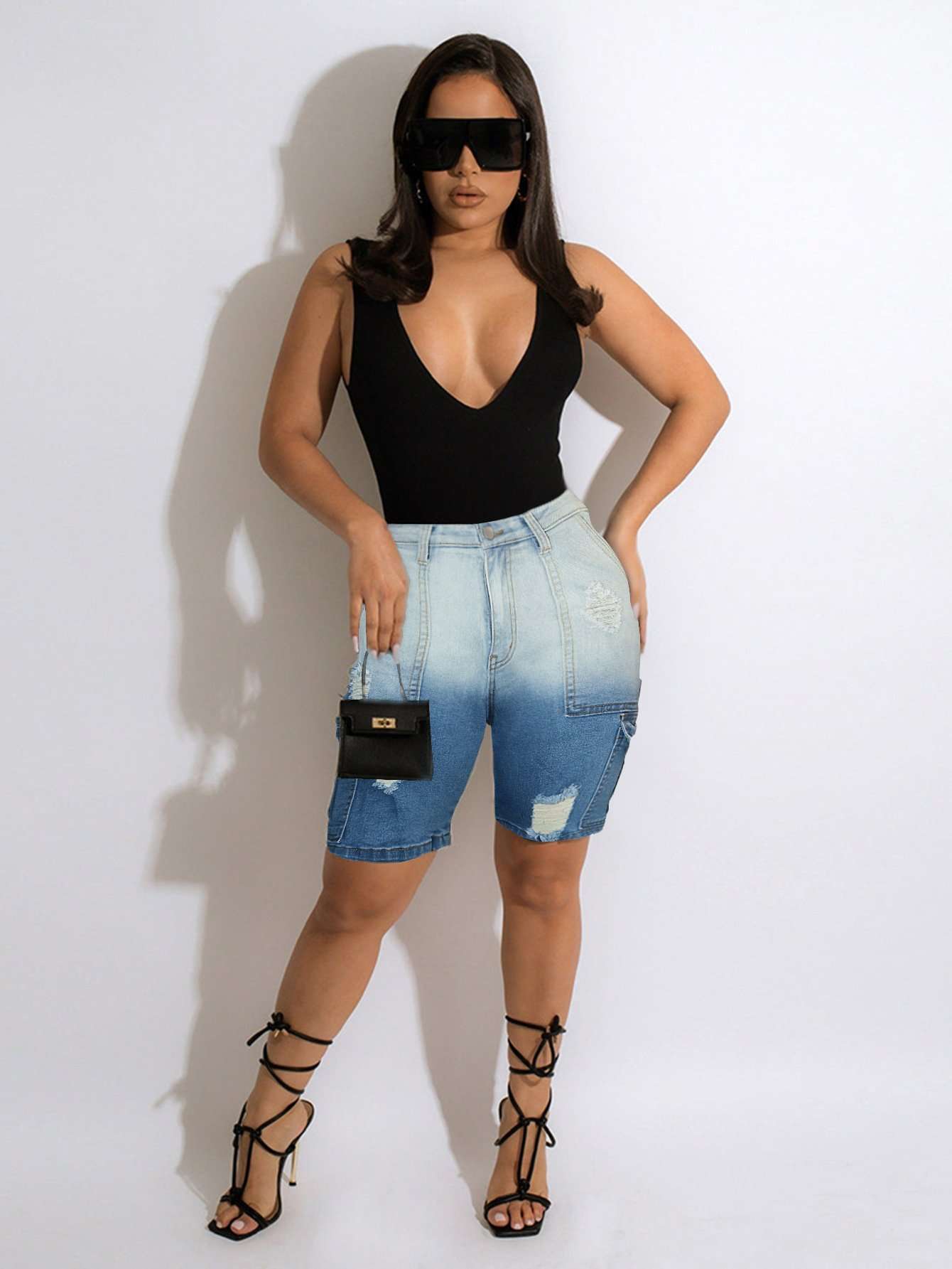 Distressed Denim Shorts - S, Blue image