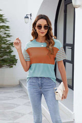 Colorblock Mixed Media Short-Sleeve T-Shirt - M, Blue image