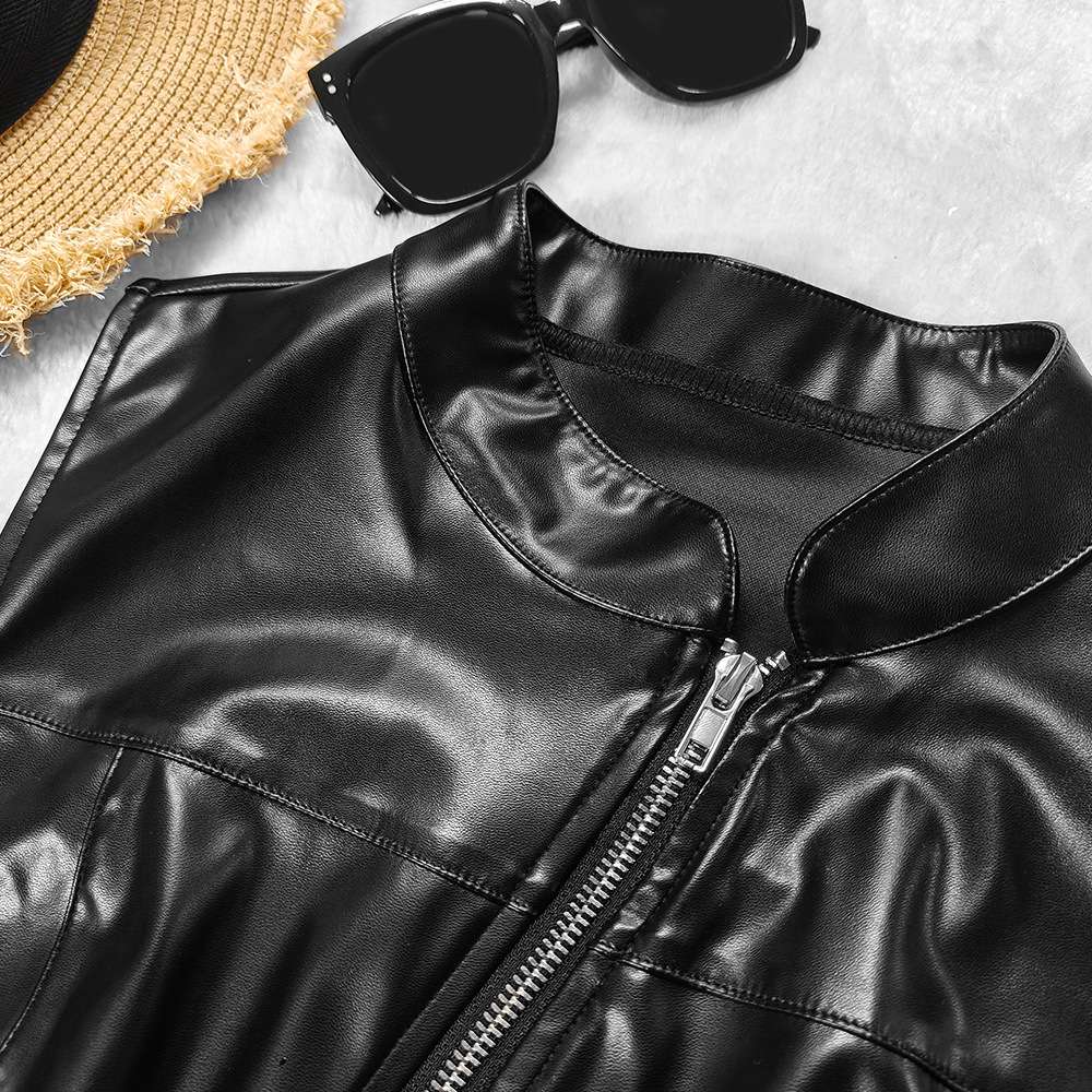 Faux Leather Sleeveless Zip-Up Top image 3